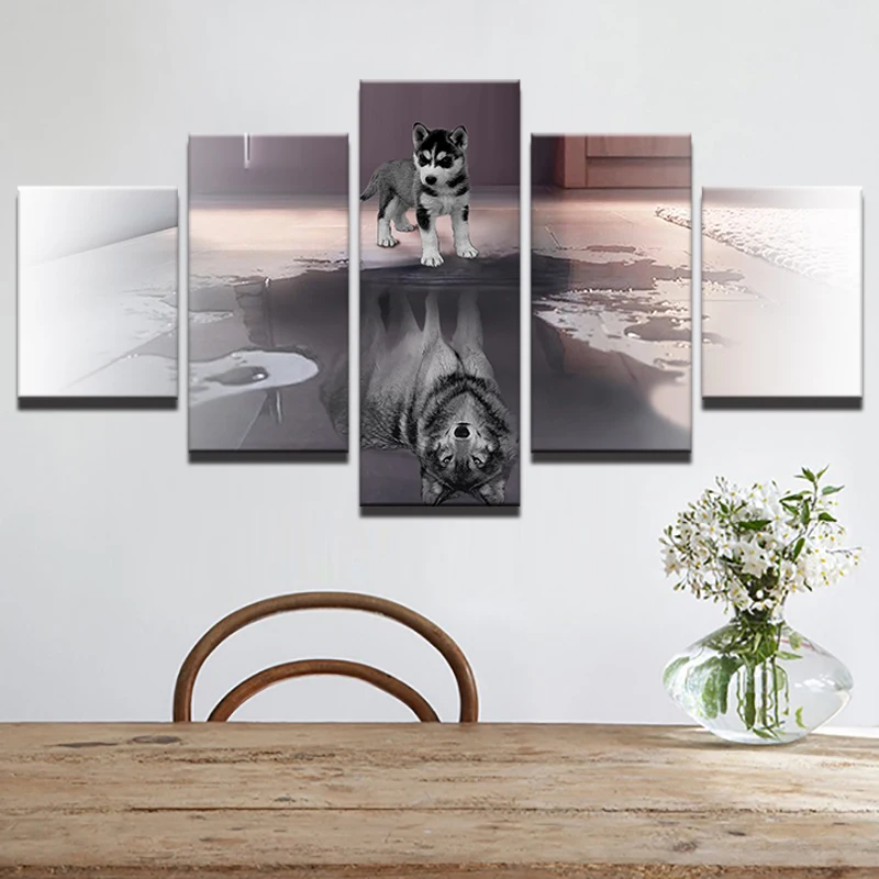 

HD Printed Painting Canvas Large Animal Dog Home Decor Wall Art 5 Panel Wolf Modular Pictures For Living Room Poster Framework
