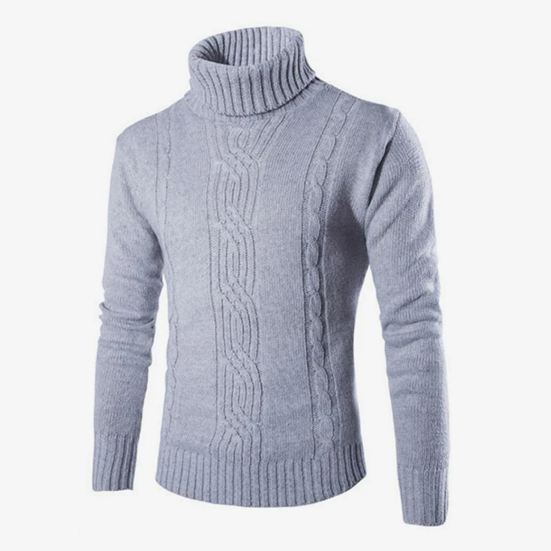 Мужской свитер с высоким воротником, серый пуловер с длинным рукавом, свитера для мужчин, Осень-зима, теплые мужские пуловеры, джемперы - Цвет: Light Grey