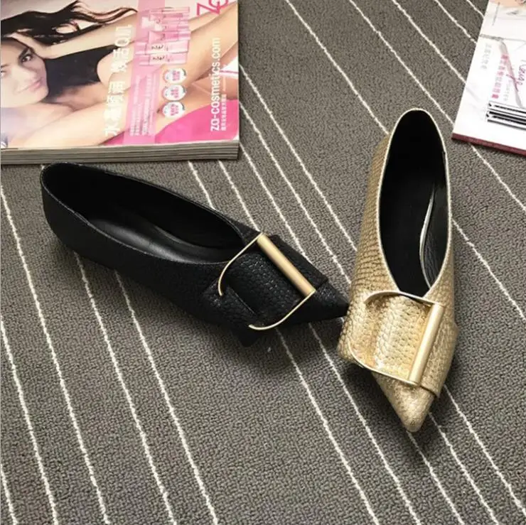 Señaló Mujeres Simple Boca oro Zapatos 2019 Marca Hebilla Moda Negro De Nuevos Las Planos Mujer Metal Tamaño Baja Gran 8F676x