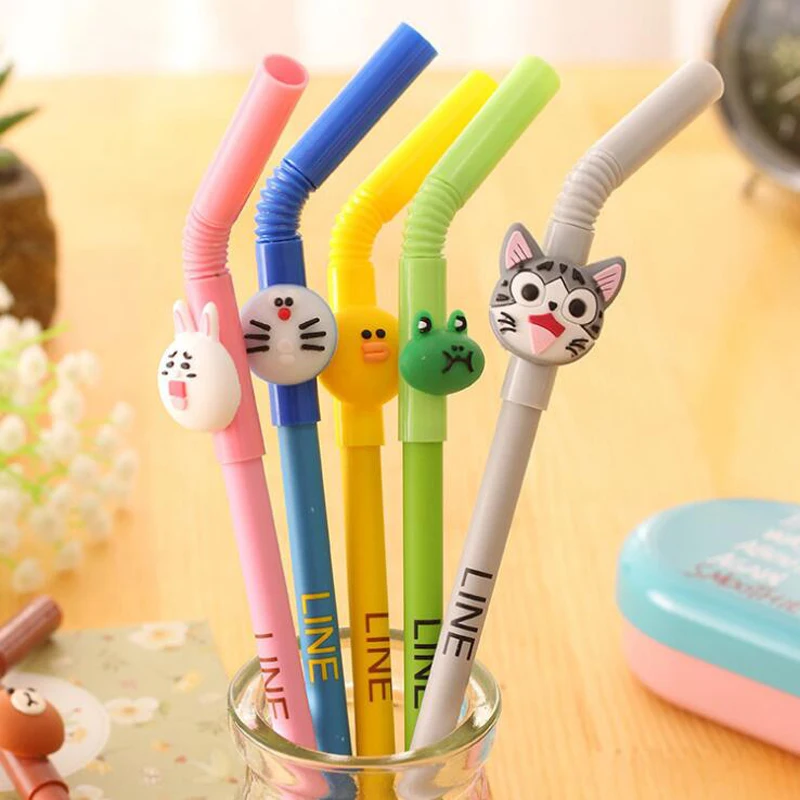 

6 pcs Novelty Cartoon animal avatar pipette gel ink pen Student black pen writing supplies Office School Gel Pen Child gift