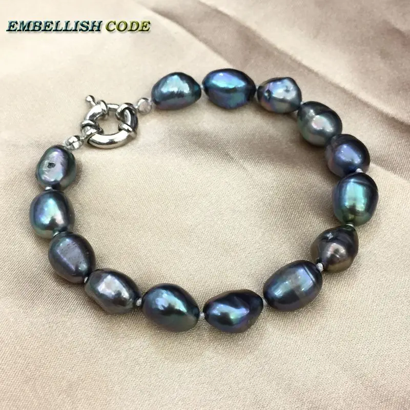 Single Strand Peacock Blue Freshwater Pearl Necklace and Bracelet Set 9-10mm
