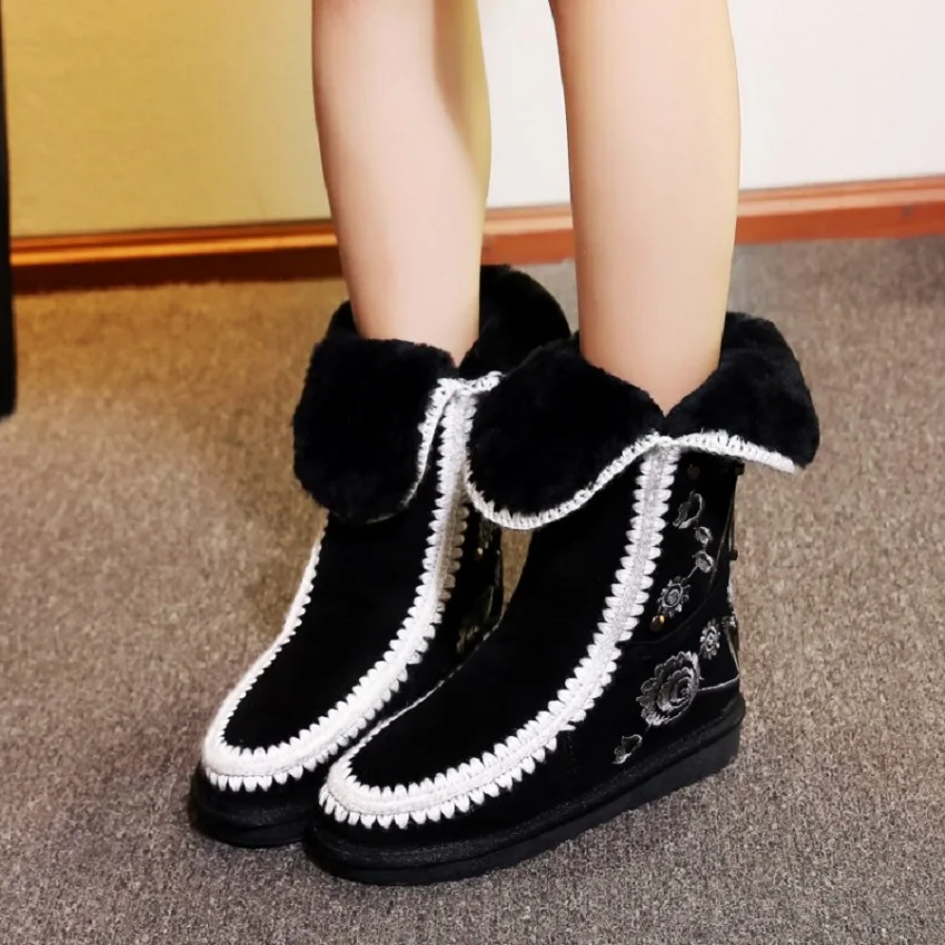 

SALCXOI winter boots women ankle boots for women snow boots flat with embroider slip-on fur shoes woman free shipping &b154