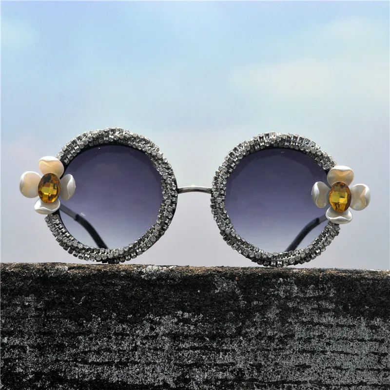 Модные новые роскошные солнцезащитные очки женские солнцезащитные очки с бриллиантами круглые украшения Винтажные Солнцезащитные очки для отдыха оттенки FML