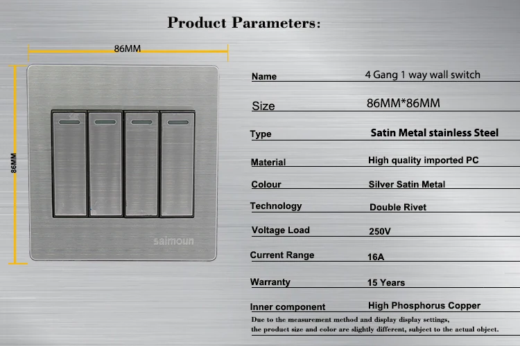 Настенный светильник, 4 комплекта, 1 способ, 10 А, 110~ 250 В, 220 В, Электрический кнопочный выключатель, роскошные Сатиновые металлические панели из нержавеющей стали