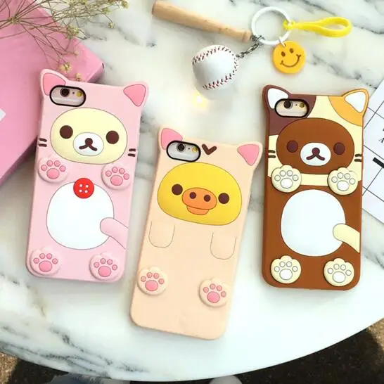 Fashion 3D Cartoon Rilakkuma Cute Pig Bear Silicone Case