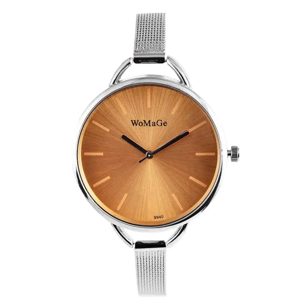 Бренд WoMaGe модные роскошные для женщин указатель часы Высокое качество Женская одежда женские часы Женский браслет reloj mujer - Цвет: Silver Brown