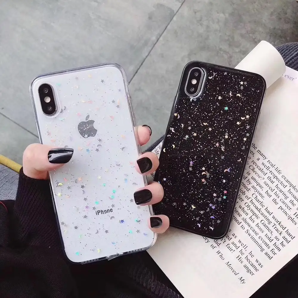 Для Apple iphone X XR XS Max 8 7 6S 6 Plus 5 5S SE Чехлы Роскошные мягкие ТПУ Звезда Сердце мерцание
