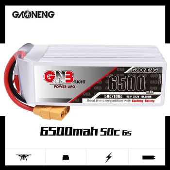 

Gaoneng GNB 6S 22.2V 6500mAh 50C/100C XT60 T Plug Lipo Battery for RC FPV Racing Drone Airplane Helicotper