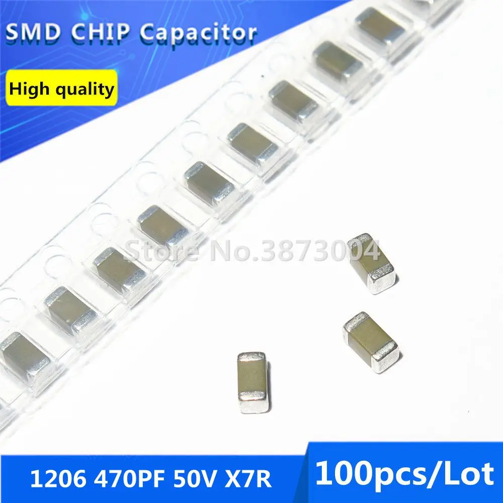 

100pcs 1206 470PF 50V X7R 10% Thick Film Chip Multilayer Ceramic Capacitor