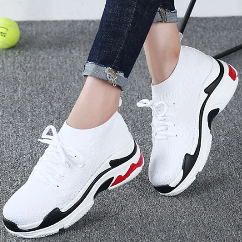 

Wimen's shoes Lace-up Mixed colors Chunky sneakers Mesh Breathable Women sneakers Knit Upper Increasing Ladies Shoes