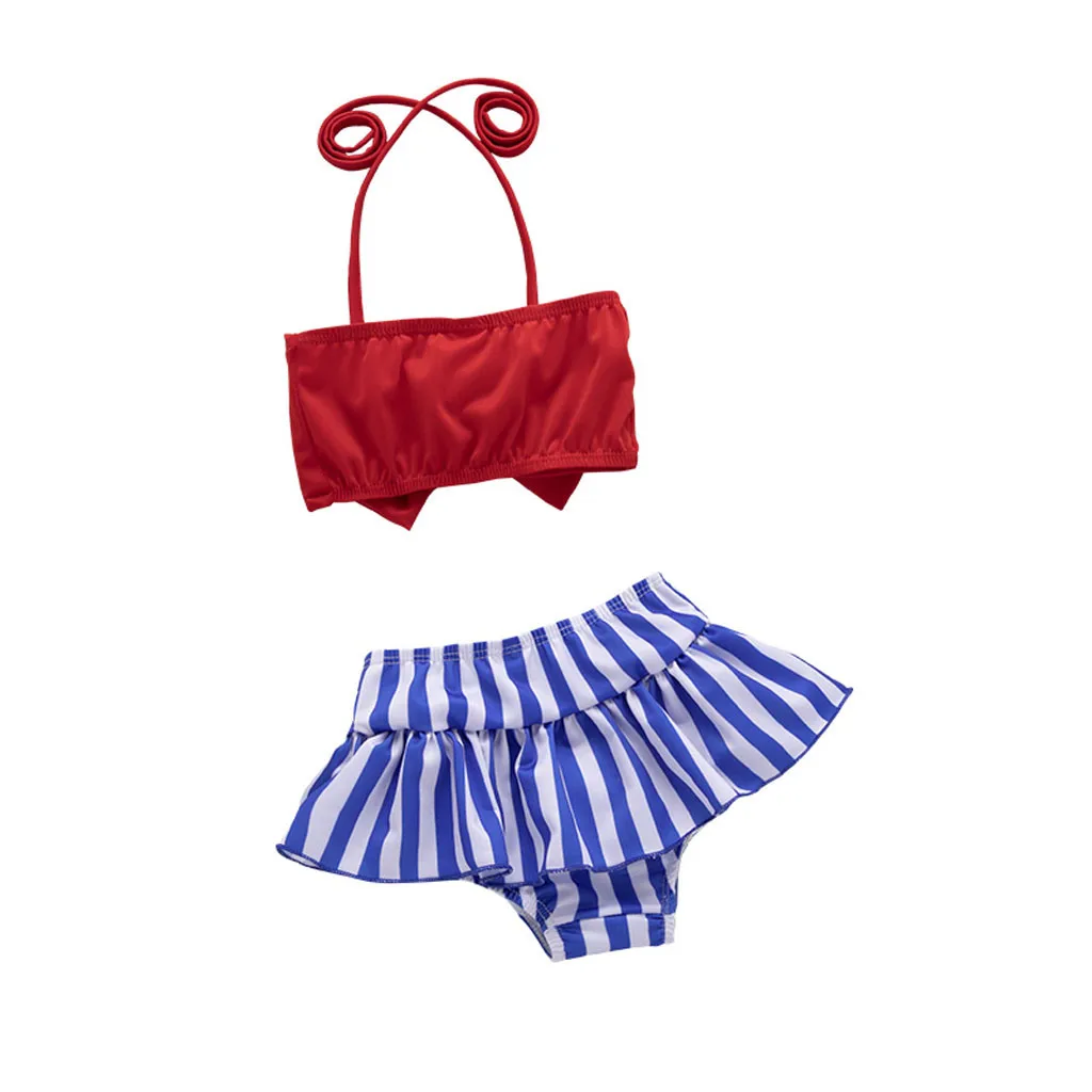 Детские купальники для девочек, пляжная одежда, купальный костюм из двух предметов для девочек, полосатый купальник с бантом, бикини пляжный купальник, комплект L0124