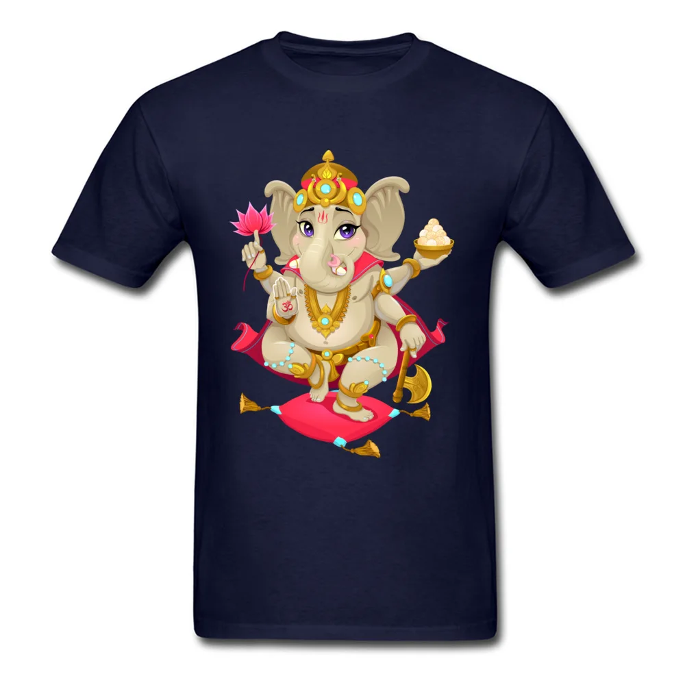 Ganesha Round Collar T Shirts Thanksgiving Day Tops & Tees Short Sleeve New Coming 100% Cotton Printed On Tshirts Normal Men Ganesha navy