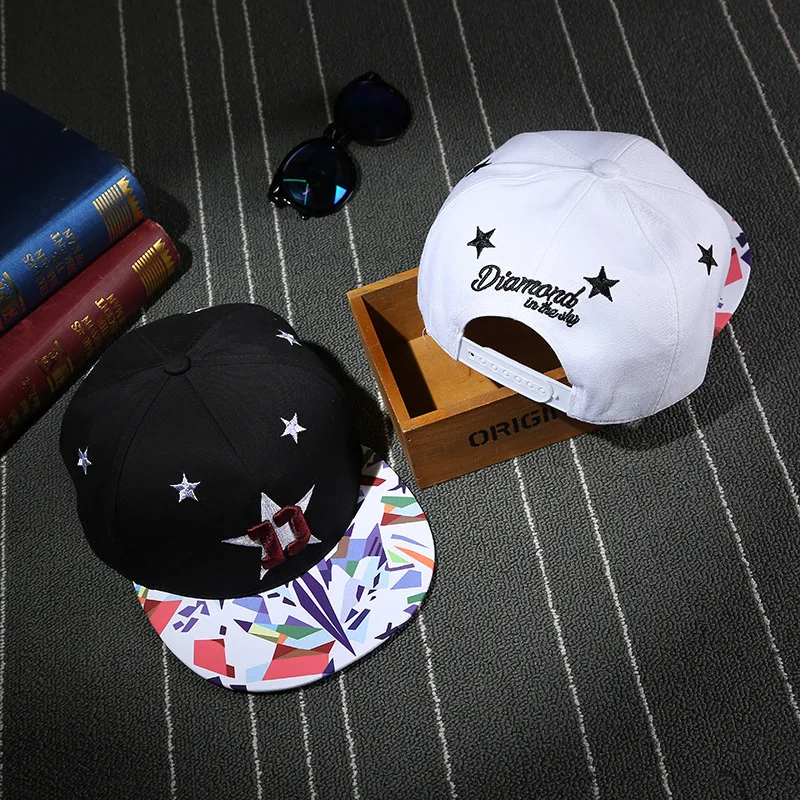 Di modo Star D Ricamo Cappelli Hip Hop Per Le Donne Degli Uomini Dei Ragazzi Del Cappello di Stampa di Arte Cappelli di Snapback Caps Hip Hop Femminile sun Caps BKX509