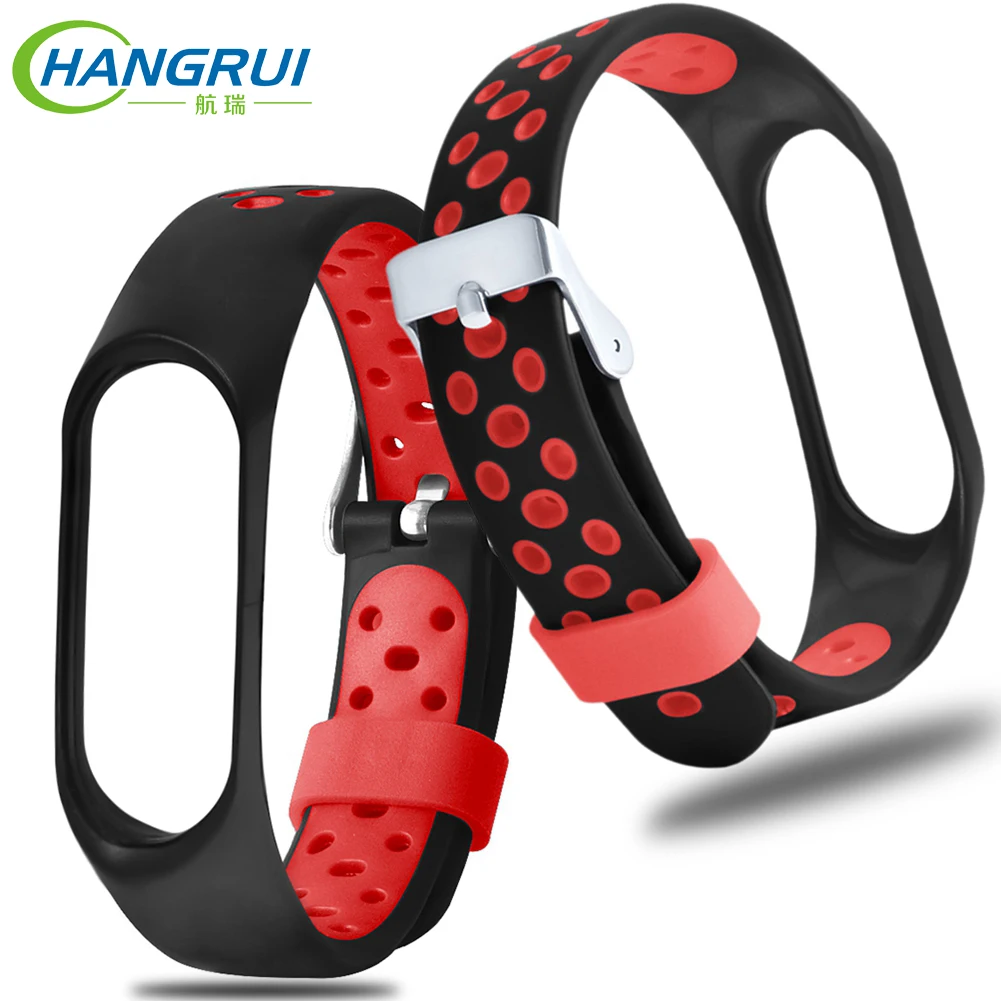 

Hangrui Silicone Strap for Xiaomi Mi Band 3 Band Double Color Strap With stainless steel buckle Smart Accessories for Miband 3