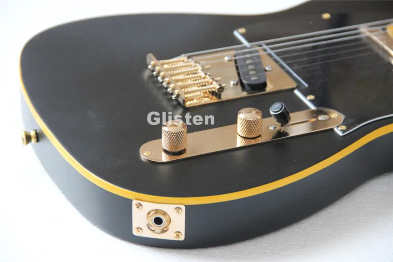 TL черная электрогитара с золотой фурнитурой, желтая привязка на заказ ...