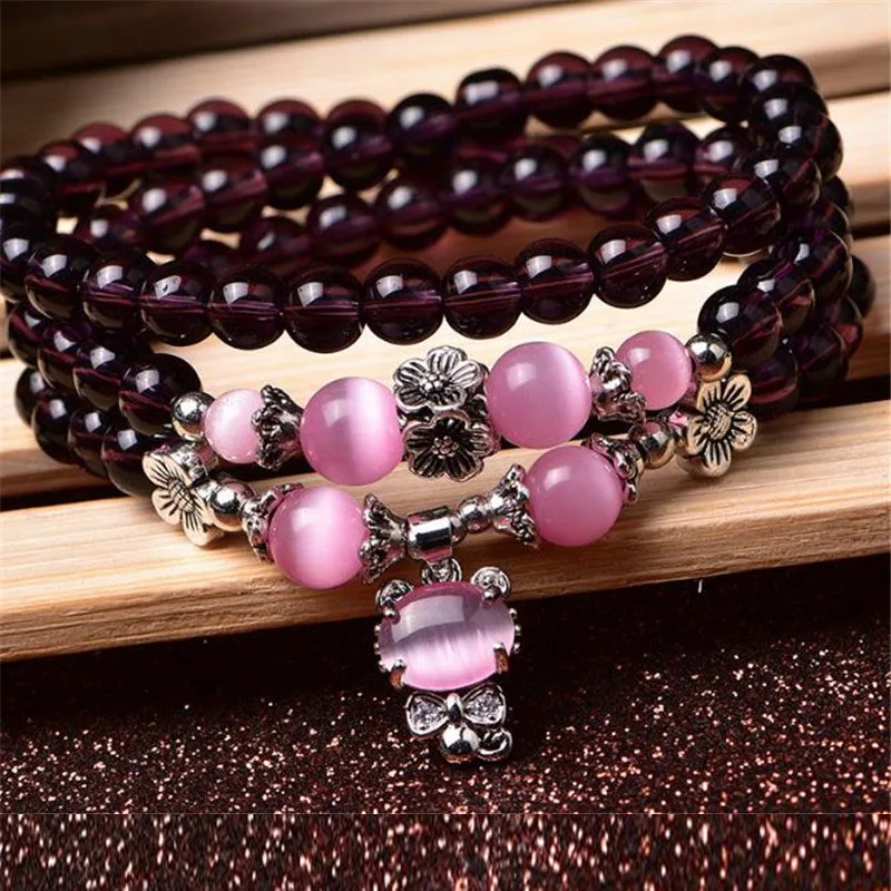 

FFWFF Fashion Cartoon Bracelet For Women Men Multilayer Purple Natural Stone Zodiac Charms Beads Bracelets Jewelry Gifts