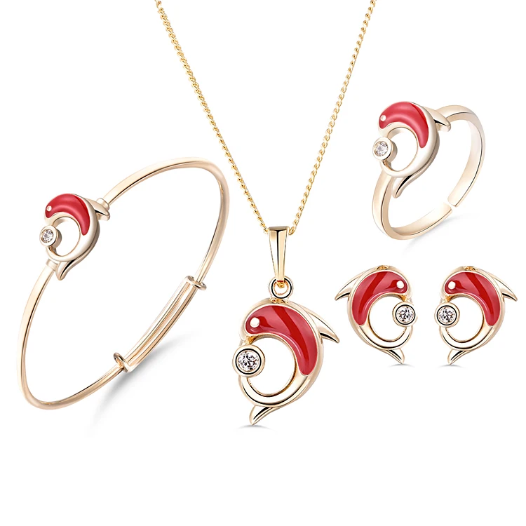 

New Cute Dolphin Baby Girls Jewelry Set Gold-Color Pendant Necklace Bracelet Ring Earring Christmas Gifts 8S18K-92
