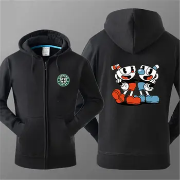 

2017 Game Cuphead Hoodies Cotton Zip Up Printing Pattern Hooded Fleece Coats Sweatshirts Outwears Hoodies