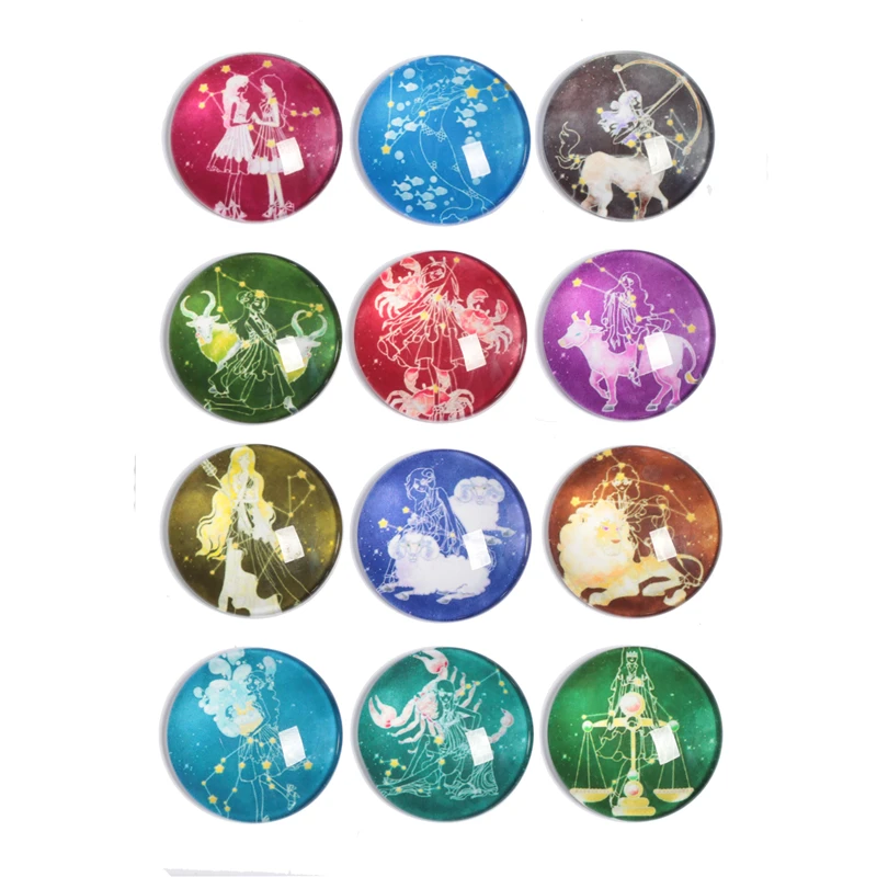 

10-30pcs 10mm-30mm Round Handmade Zodiac Picture Photo Glass Cabochons Base Setting Jewelry Charms Accessory No.1033