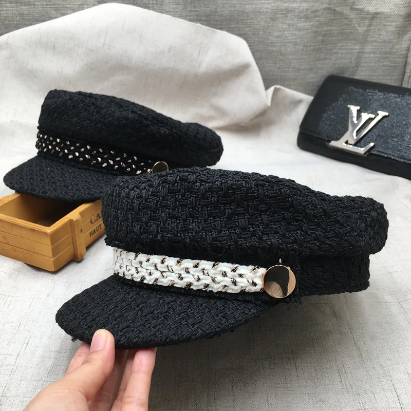 

The spring and autumn period and the new tweed, black knitting sailor cap flat cap for men and women