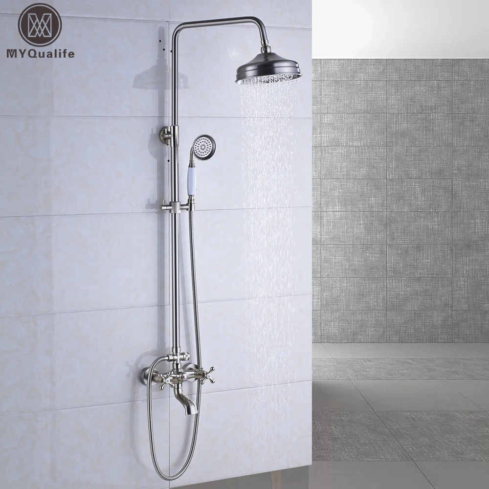 

Luxury In-wall Rainfall Shower Faucet Set with Handheld Shower Dual Handle with Tub Spout Bath and Shower Mixer Brushed Nickel