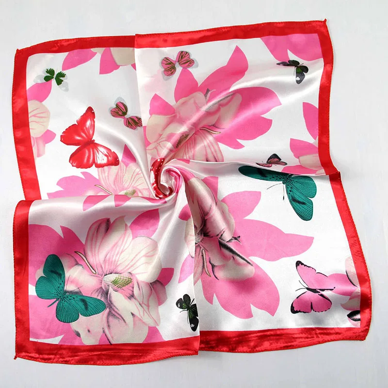 50*50cm Fashion Ladies Scarf Brand Design Printed Scarves Woman's Professional Square Silk Scarf Neckchief Satin Bag Hair Tie