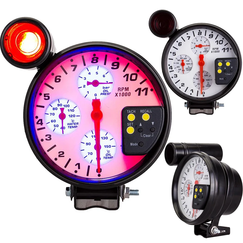 

0-11000 RPM meter tachometer 5" 4 IN 1 Racing car water temp oil temperature oil pressure gauge With sensor shift light digital