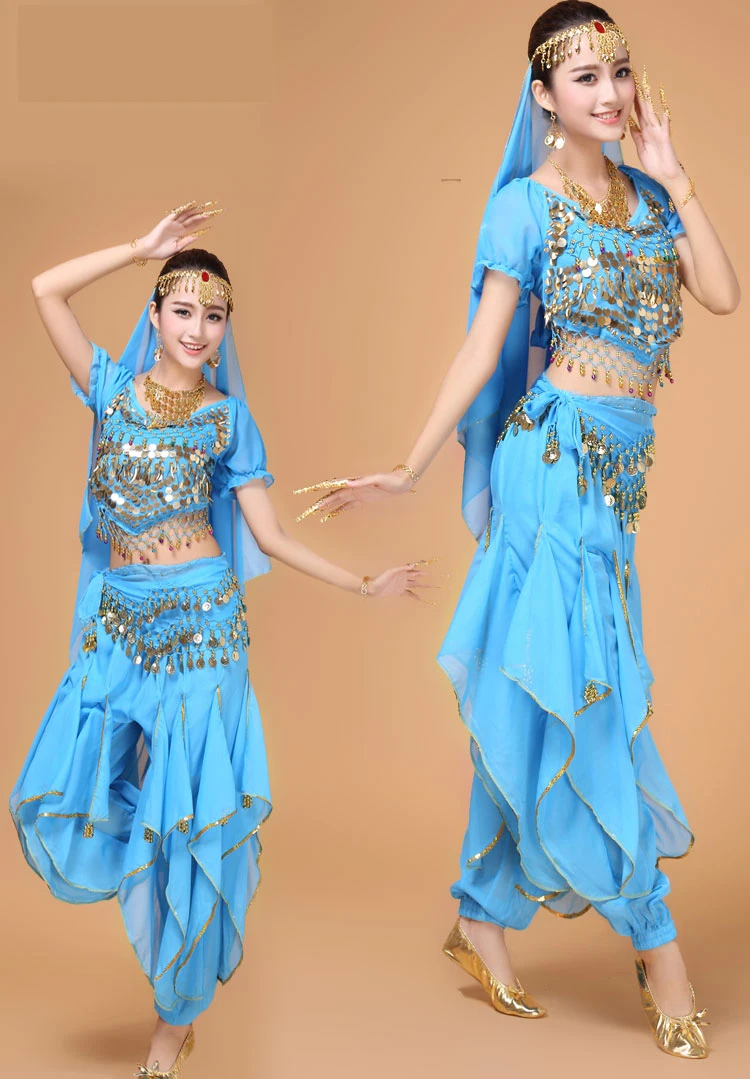 2019 новый стиль танец живота набор Танец живота одежда индийская одежда для выступлений Болливуд танцевальный костюм триба Цыганский 4 шт.-7