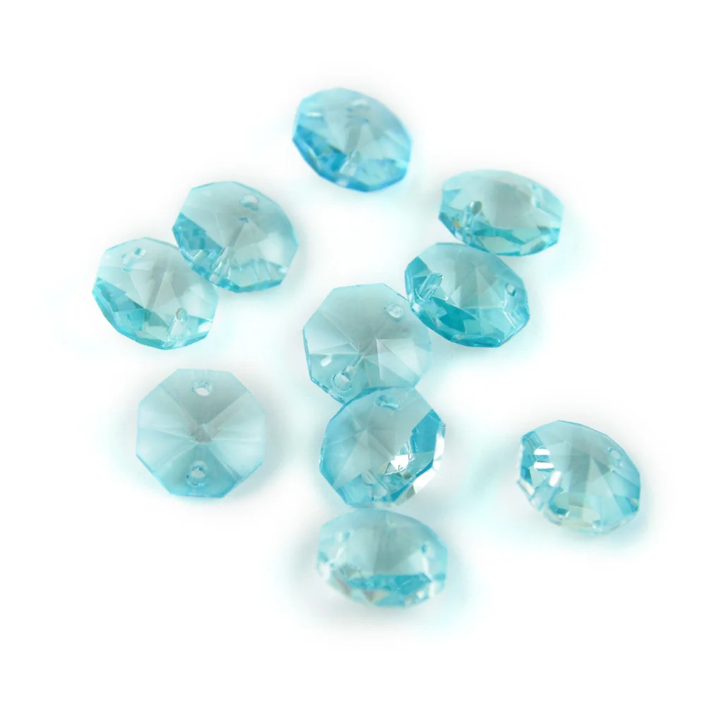 50 шт./лот 14 мм Восьмиугольные бусины Prism Lt. aquamarine в 2 отверстиях для хрустальных