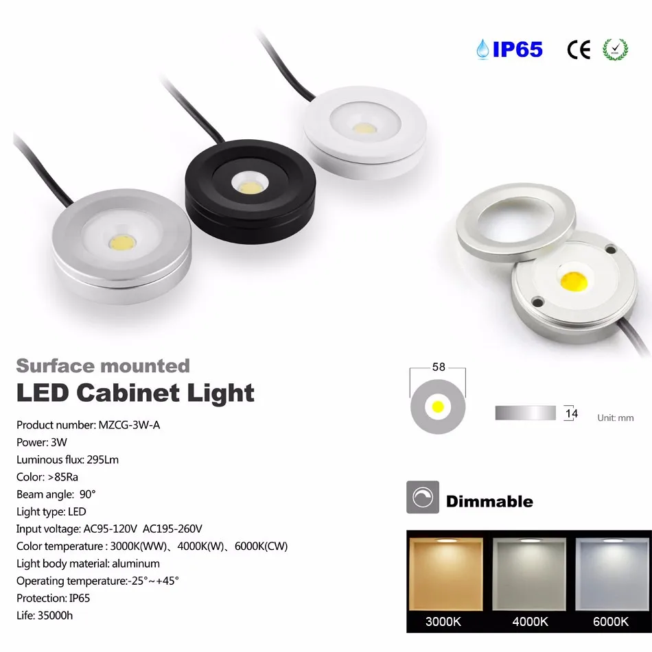 LED Кухня под кабинет свет светодиодный свет puck тонкий мини поверхностного монтажа светодиодный прожектор светильники 3 Вт Дисплей витрина
