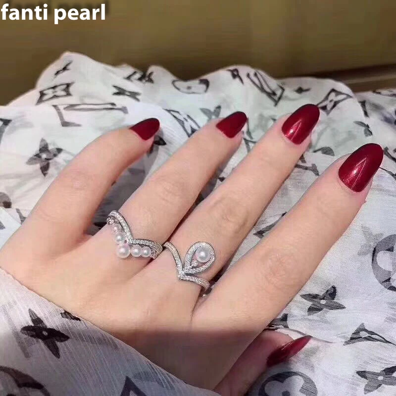 

DIY Pearl Ring 925 silver Accessories Natural Freshwater Pearl ring s925 Sterling Silver Rings detachable ring