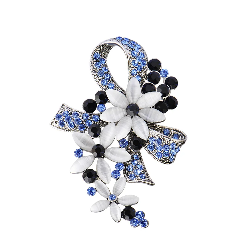 

Blucome Vintage Antique Silver Color Flowers Brooches For Women Full Crystal With Opals Brooch Pins Clothes Dress Clips Corsages