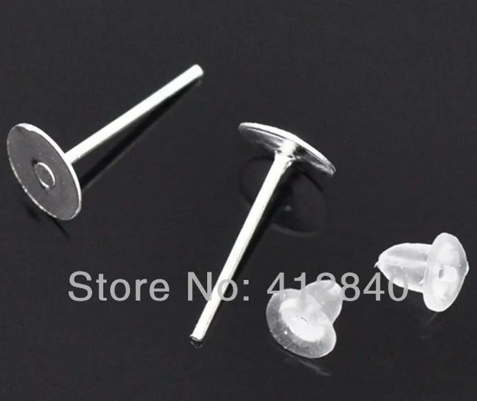 Free Shipping 1000pcs( 500 pairs ) Silver Plated Earring Post W /Stoppers 12x6mm Jewelry Findings | Украшения и аксессуары