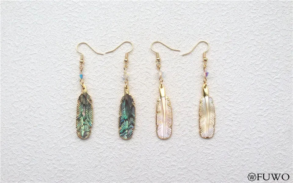 Carved Abalone Shell Feather Earrings 7