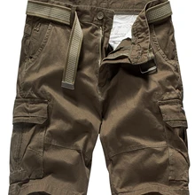 KENNTRICE Летние Новые короткие штаны однотонные военные до колен мужские летние шорты с поясом