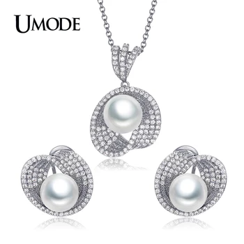 

UMODE Brand Fashion Wedding Jewelry Sets for Women Simulated-pearl Round Necklace / Earrings Crystal Jewelry Sets Gift AUS0040B