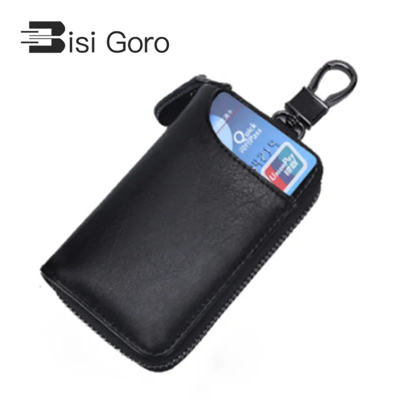 

BISI GORO 2019 Multi Function Key Case Genuine Cow Leather Men & Women Car Key Wallets Zipper Key Bag Pouch Purse Credit Card