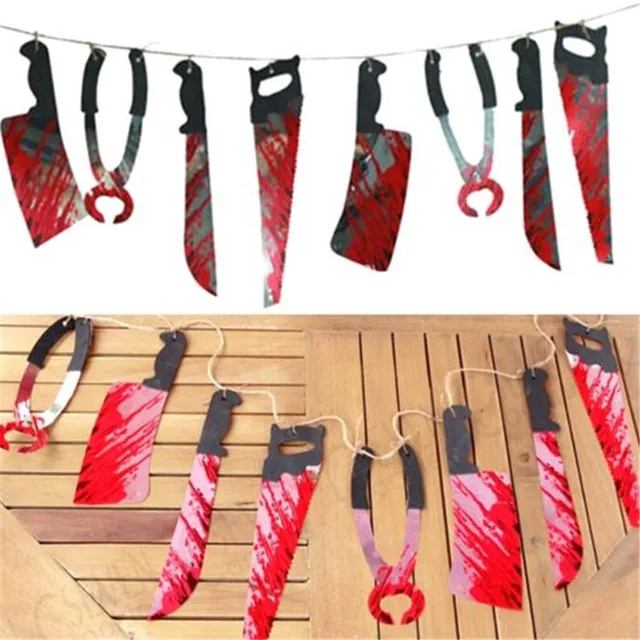 Halloween Bloody Weapons Garland Blood Tool Saw Hanging Party Prop ...