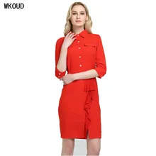 WKOUD женские красное платье В лоскутном стиле, три четверти, до колен Длина Jag платья повседневные платья S-XXL K8028