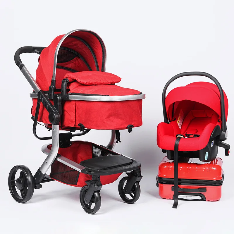 Clearance High Landscape Newborn Baby Stroller 3 In 1 with Car Seat Travel System Convertible Pushchair Sleeping Basket Car Safety Seat 0