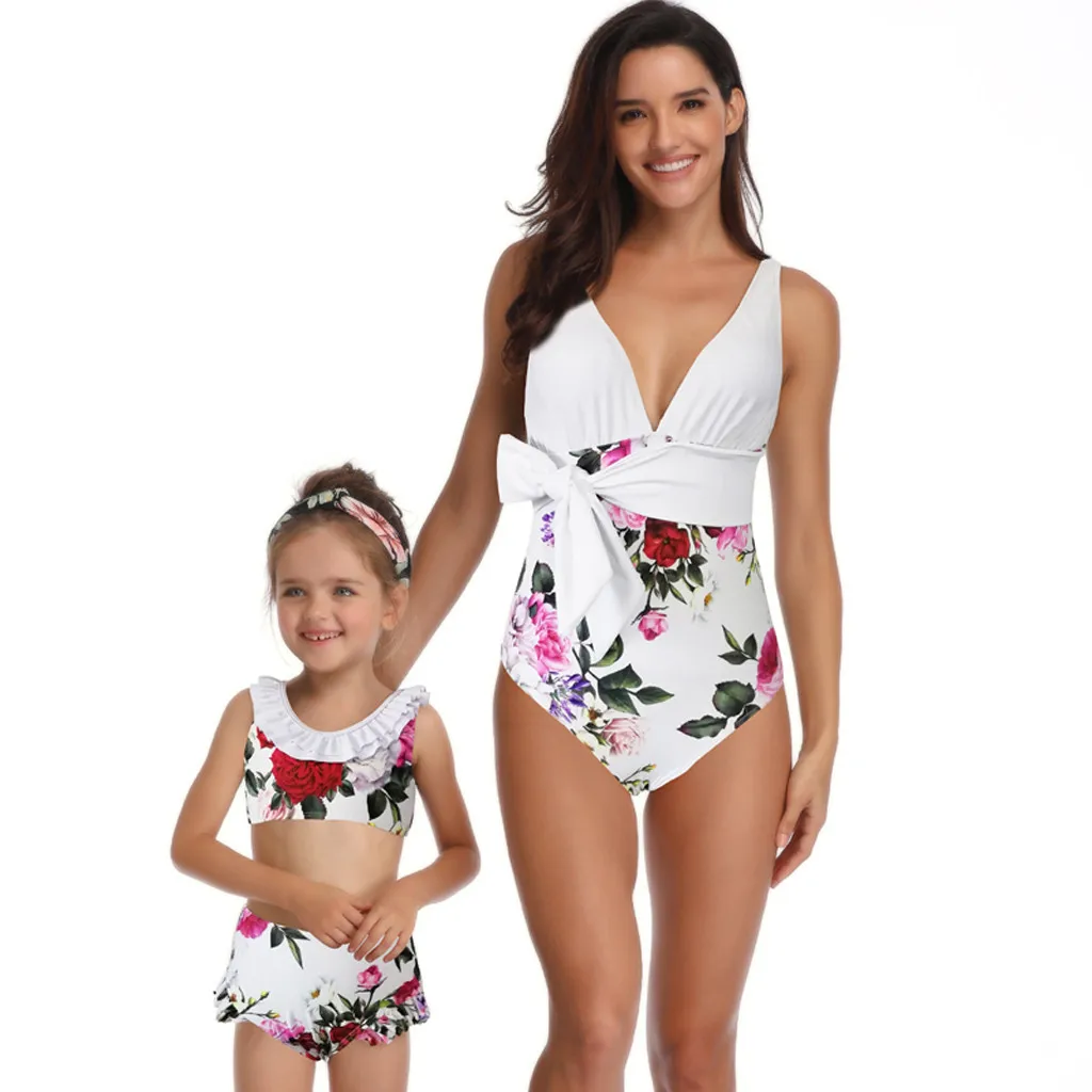 

Mother And Daughter Print Two Piece Swimsuit Matching Swimsuit Clothing vetement enfant fille roupa menina girls clothes