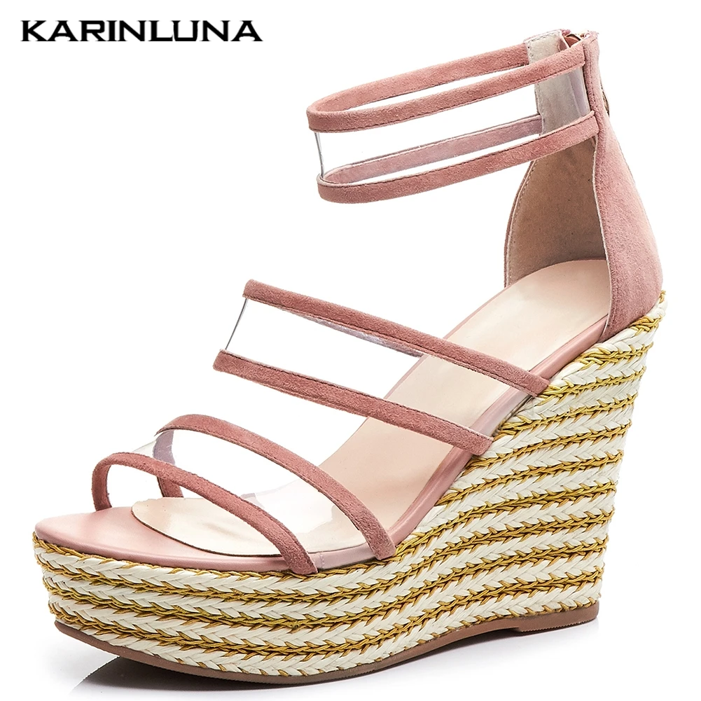 

fashion kid suede genuine leather shoes sandals woman bohemia style zipper platform women's wedges shoes women