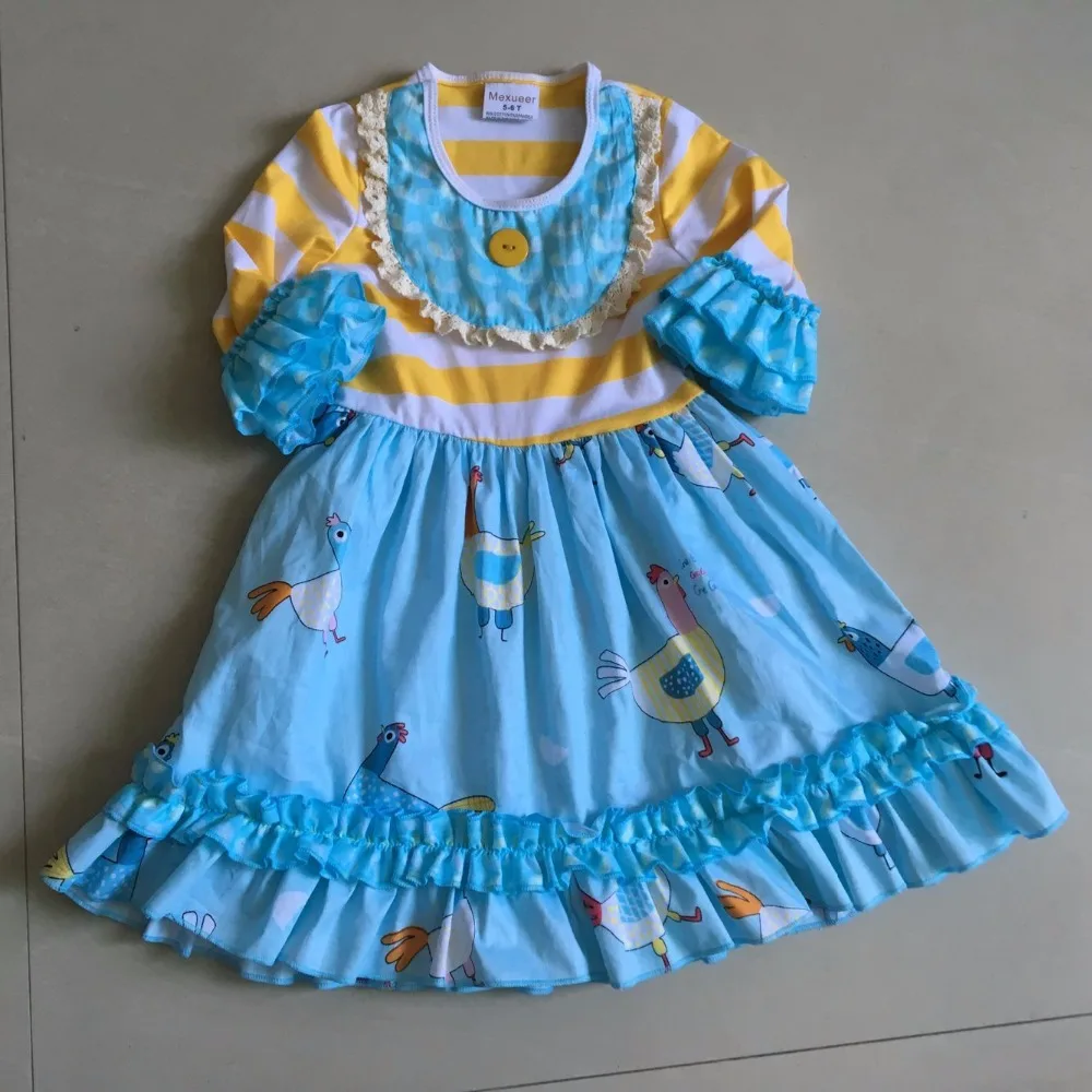 

Stripe 3/4 Flare sleeves and animals Ruffle style 100%cotton and with a Bib and present for Baby Girls Dress Apparel Accessory