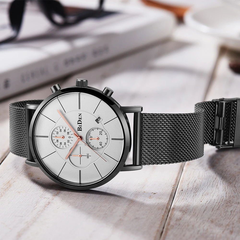 BIDEN Fashion Sport Men Quartz Watch Luxury Stainless Steel Band Waterproof Chronograph Casual Men's Watches Relogio Masculino BIDEN Fashion Sport Men Quartz Watch Luxury Stainless Steel Band Waterproof Chronograph Casual Men's Watches Relogio Masculino