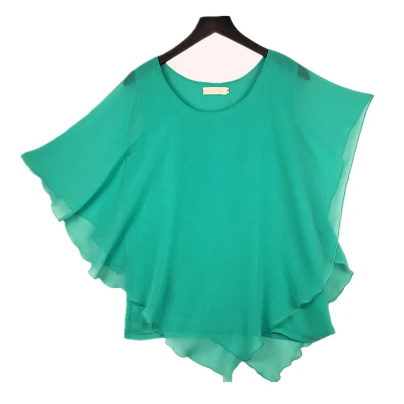 Plus Size - 16 Color Plus Size Ladies Chiffon Blouses Batwing Sleeve Tops Shirts Women Asymmetric Shirts (Us 6-24W)