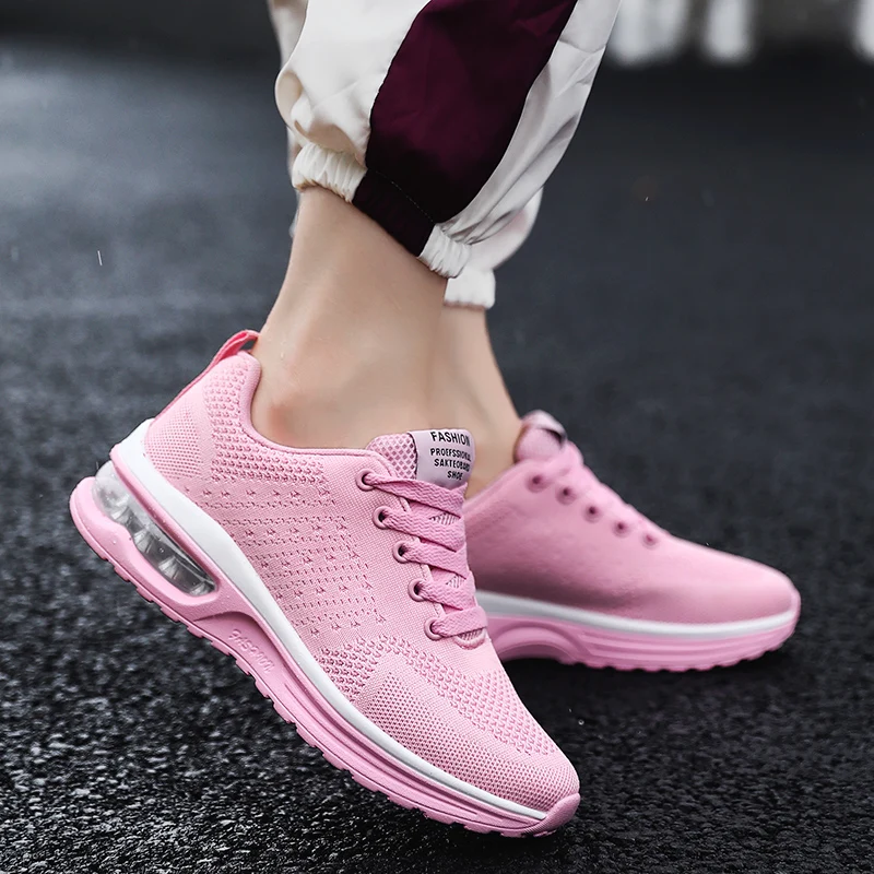 

Air Cushion Damping Running Shoes for Women Men Breathable Snkeaers Fly Weave Casual Jogging Trainers Mesh Sport Shoes Plus Size