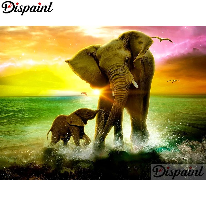 

Dispaint Full Square/Round Drill 5D DIY Diamond Painting "Animal elephant" Embroidery Cross Stitch 5D Home Decor A10380