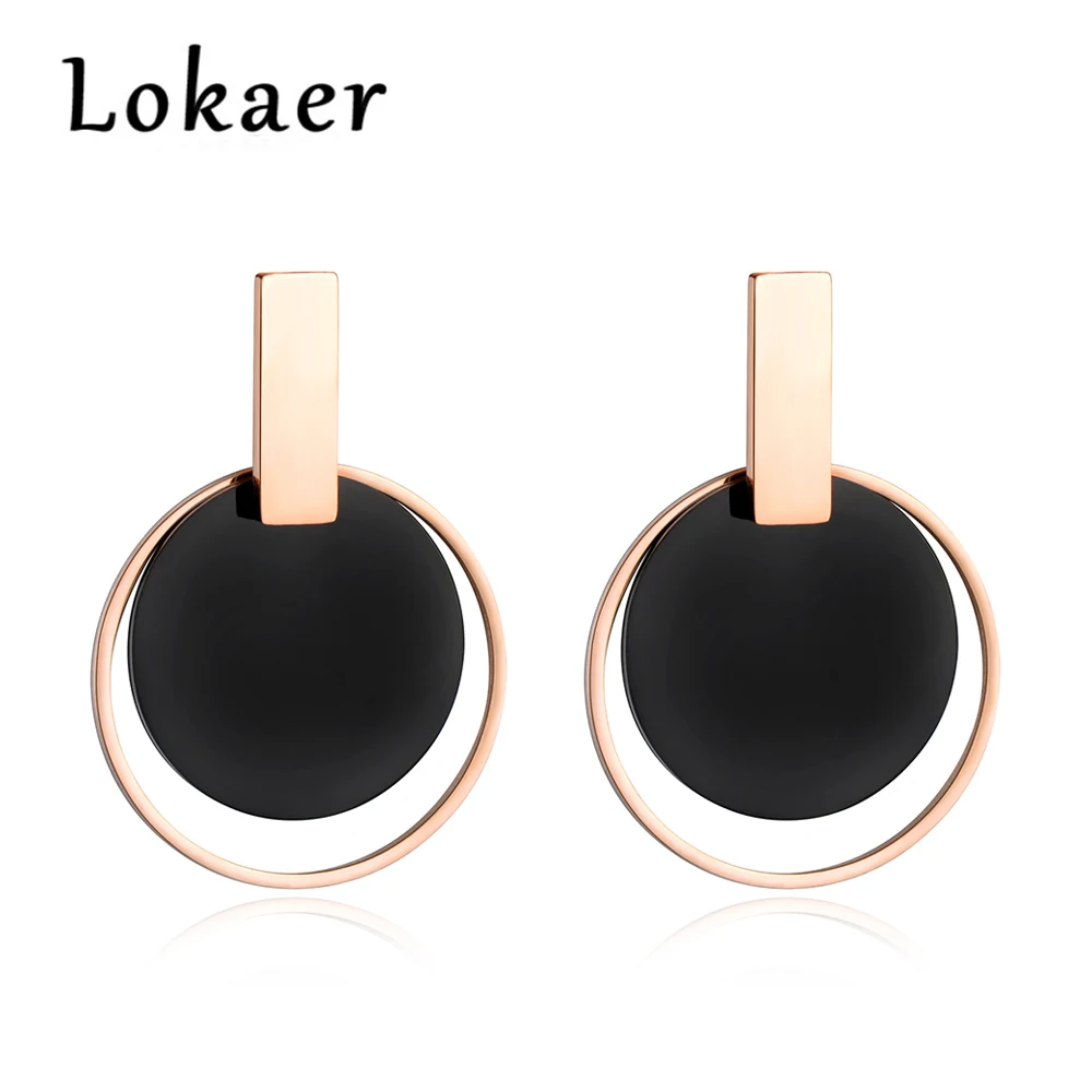 

Lokaer Big Black Disc & Rose Gold Color Circle Earrings Exaggeration Stainless Steel Jewelry Pendientes Mujer Moda E18089