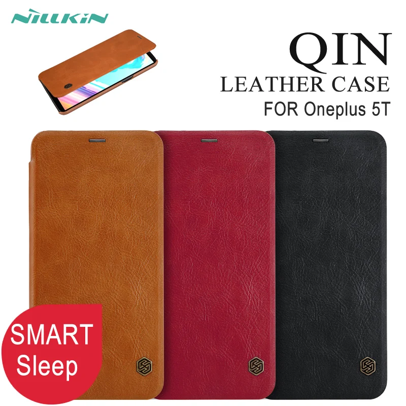 

Smart Case For OnePlus 5T Nillkin Qin Series Flip Cover PU Leather Case For Oneplus 5T A5010Smart wake up cases 6.01 inch