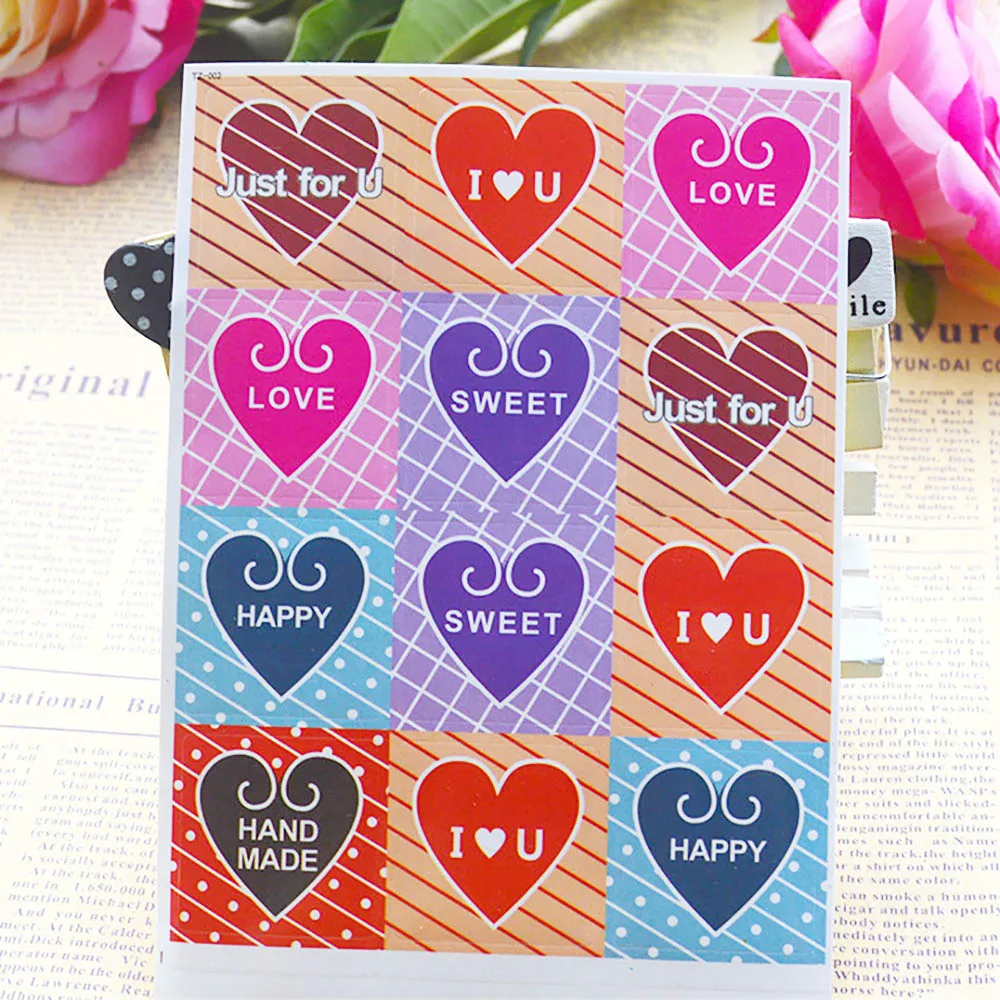 

120pcs Square Heart Pattern Food Tags Section Sealing Label Package Bakery Chocolate Cookies Cake Adhesive Scrapbooking Stickers